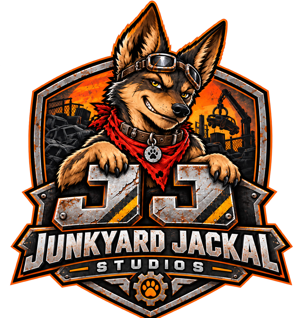 Junkyard Jackal Studios logo featuring Jackal, the studio mascot